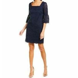 Trina Turk Navy Blue Brillant Bell Sleeve Eyelet Mini Dress Size 2